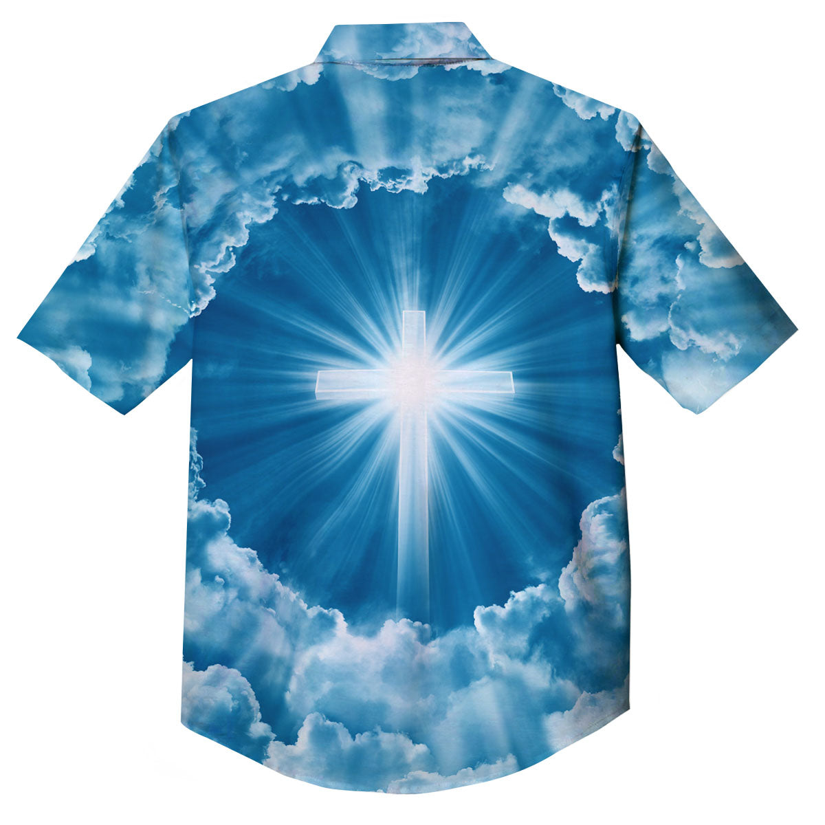 Christian Holy Cross Shiny Print Button Up Shirt-grizzshop