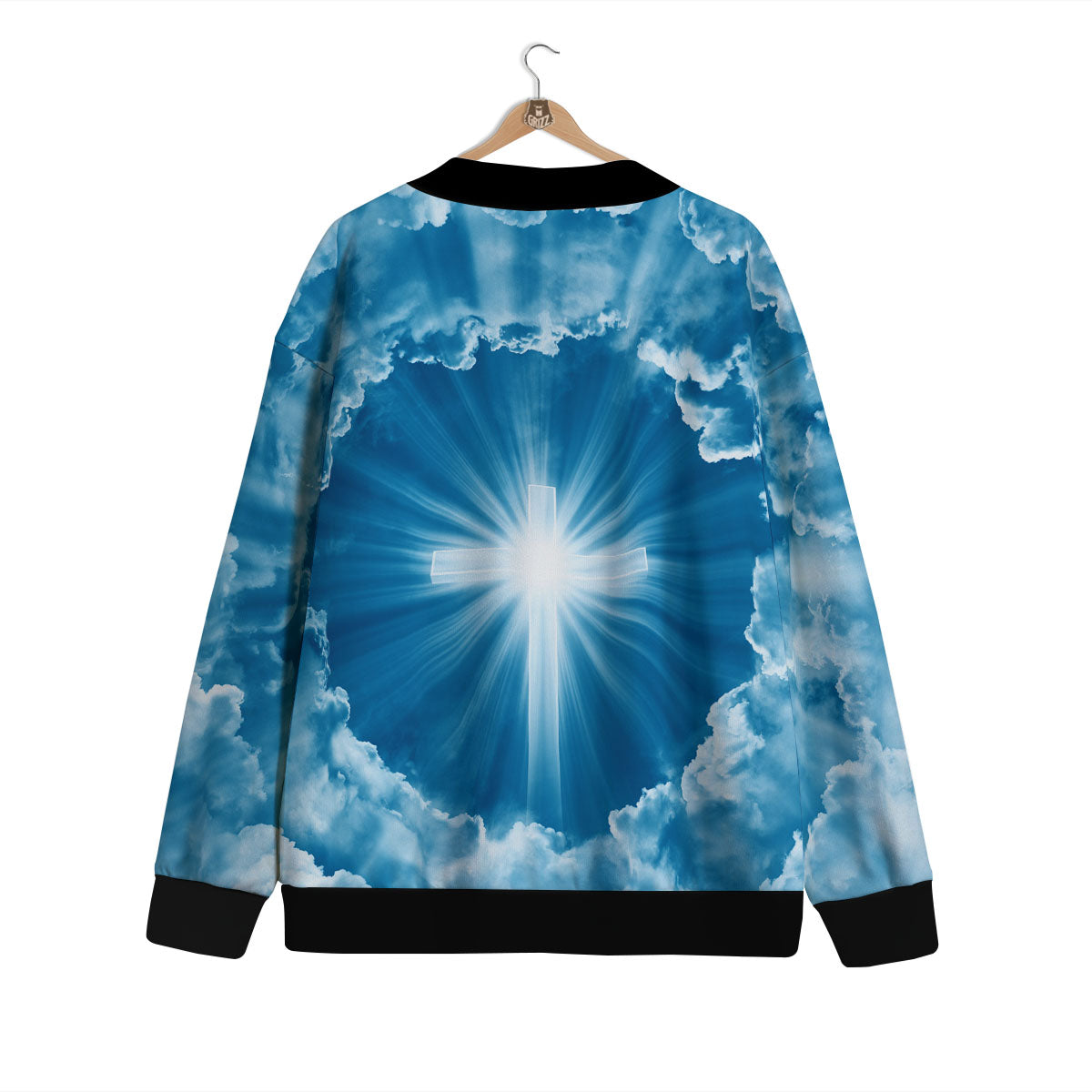 Christian Holy Cross Shiny Print Cardigan-grizzshop
