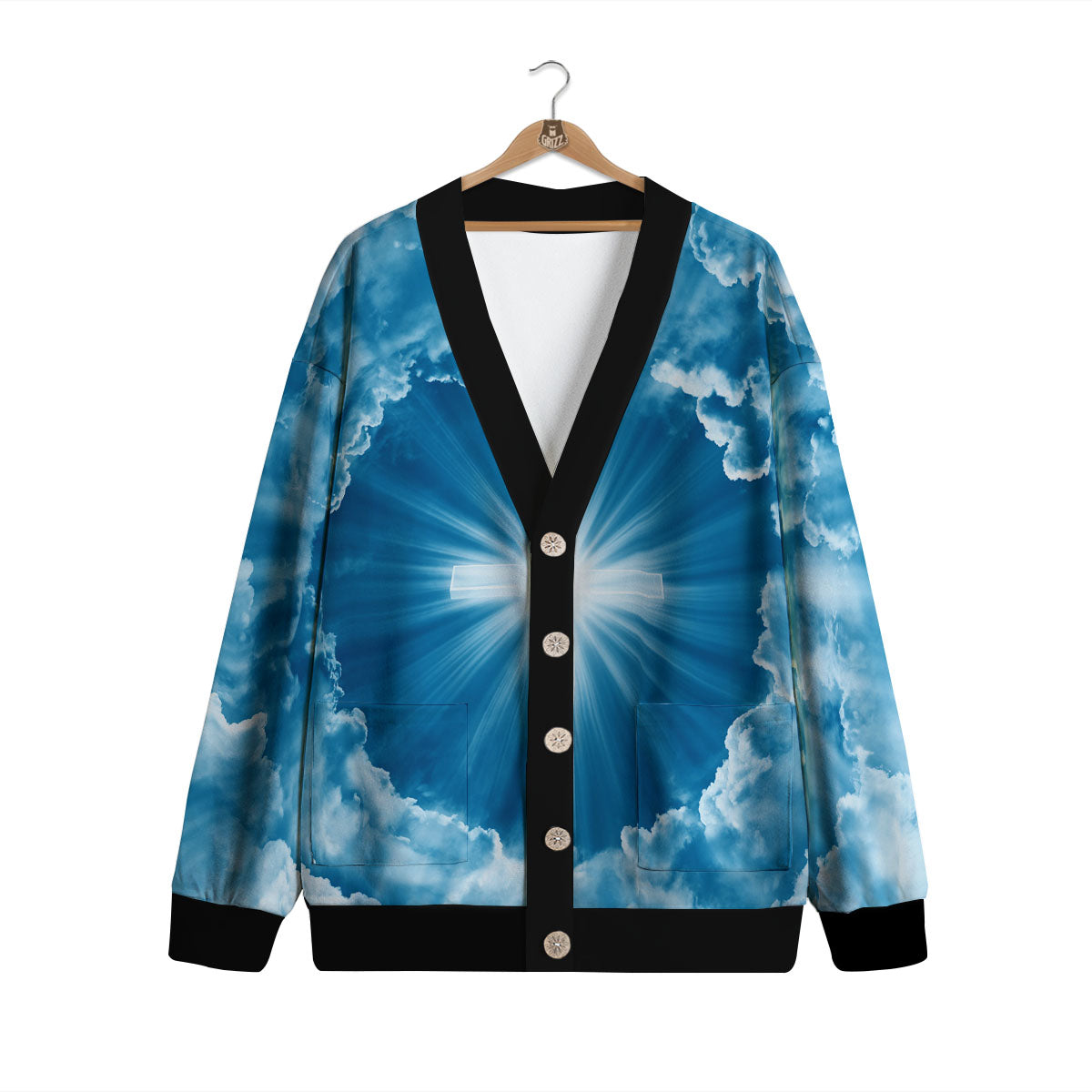 Christian Holy Cross Shiny Print Cardigan-grizzshop