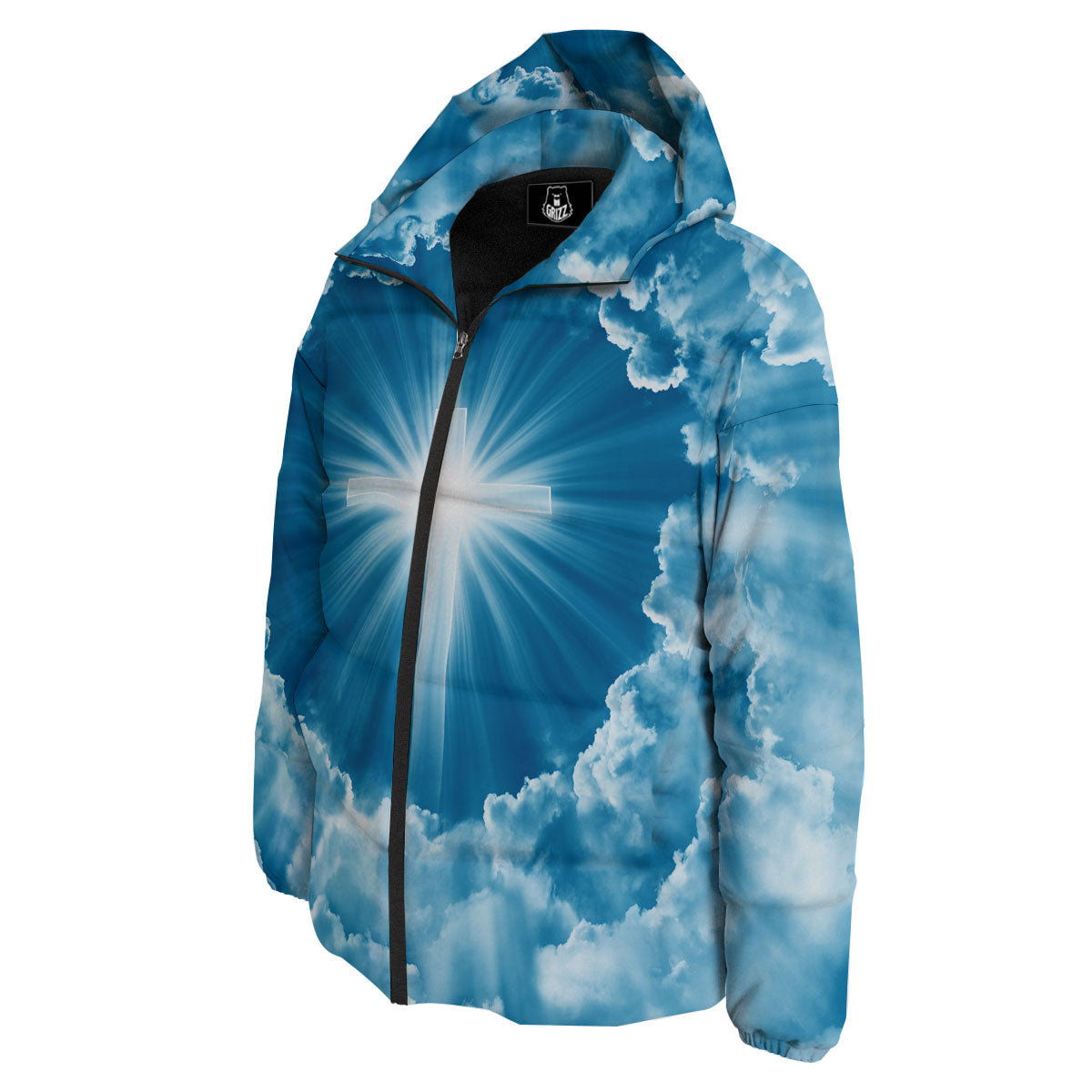 Christian Holy Cross Shiny Print Down Jacket-grizzshop