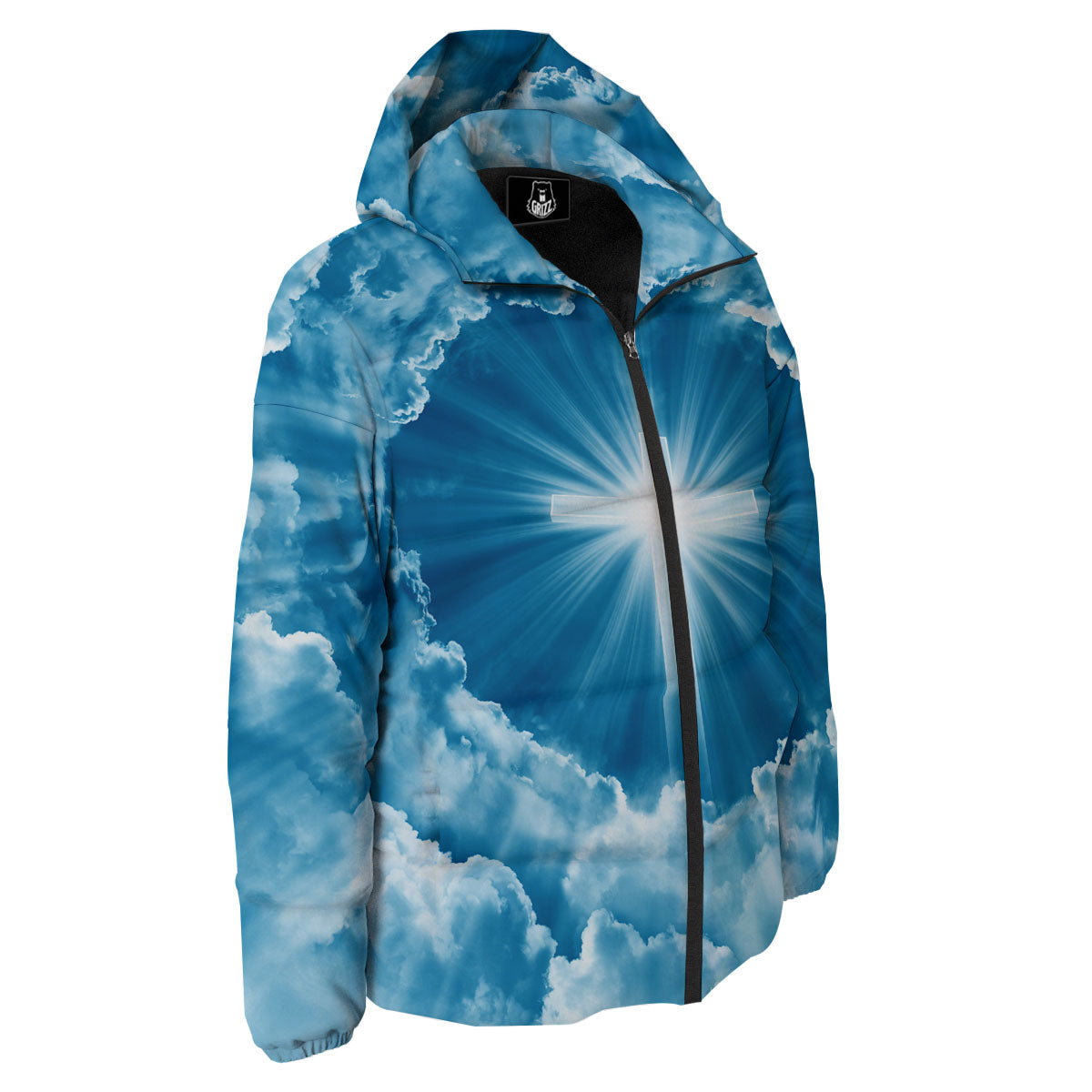 Christian Holy Cross Shiny Print Down Jacket-grizzshop