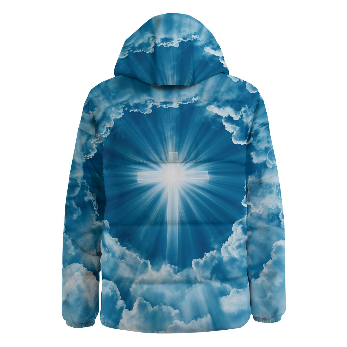 Christian Holy Cross Shiny Print Down Jacket-grizzshop