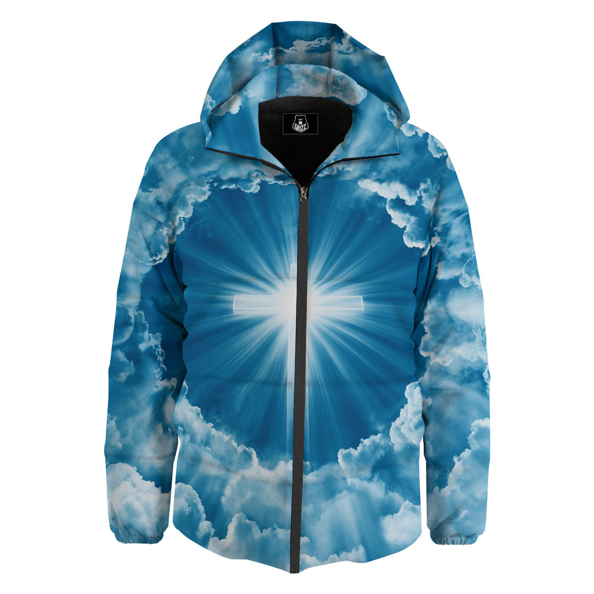Christian Holy Cross Shiny Print Down Jacket-grizzshop