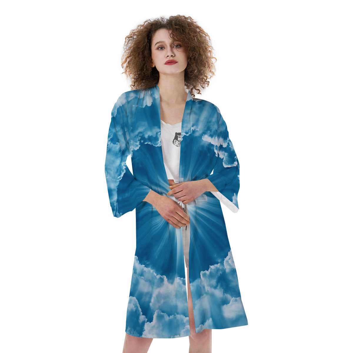 Christian Holy Cross Shiny Print Kimono-grizzshop