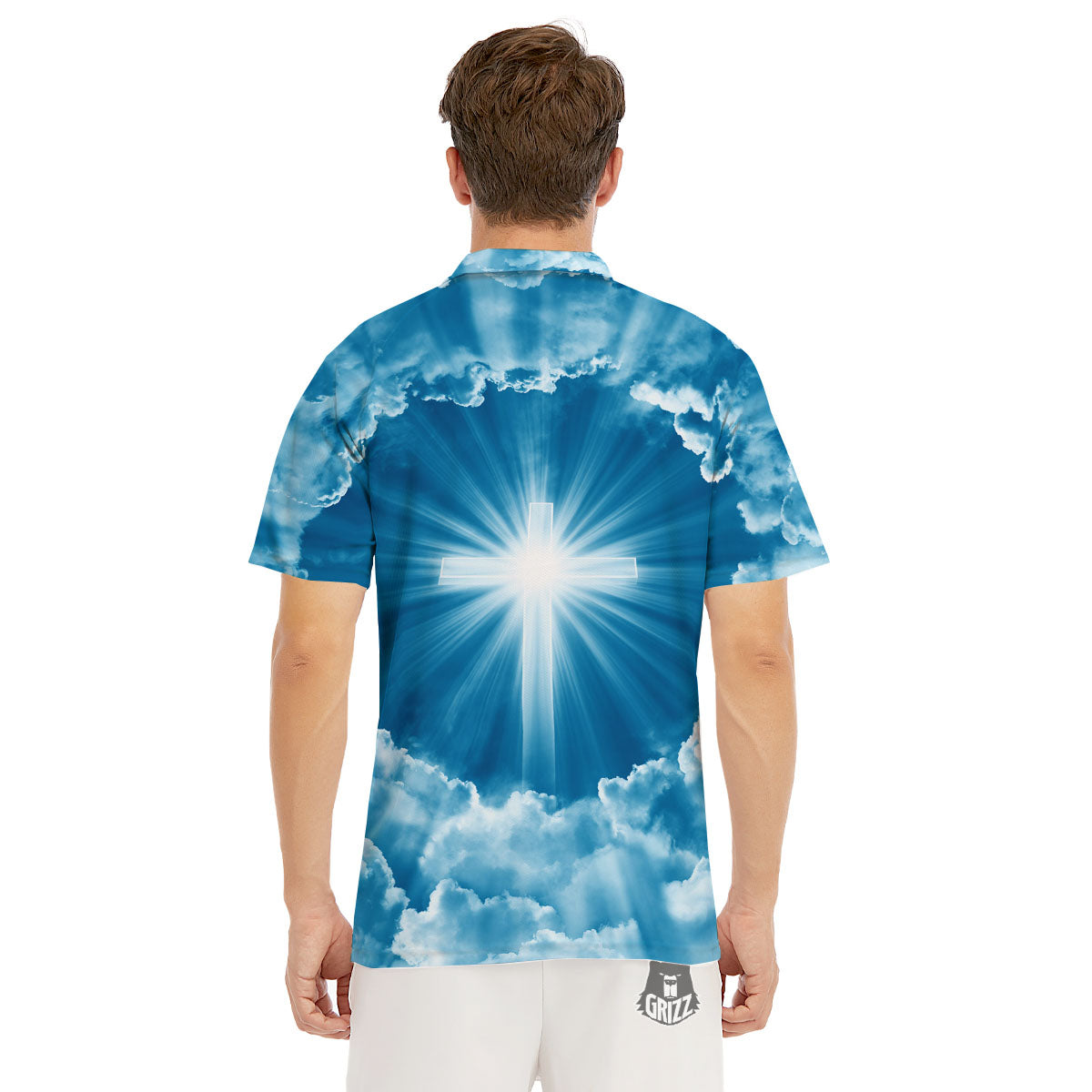 Christian Holy Cross Shiny Print Men's Golf Shirts-grizzshop