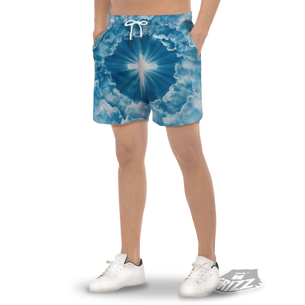 Christian Holy Cross Shiny Print Men's Gym Shorts-grizzshop