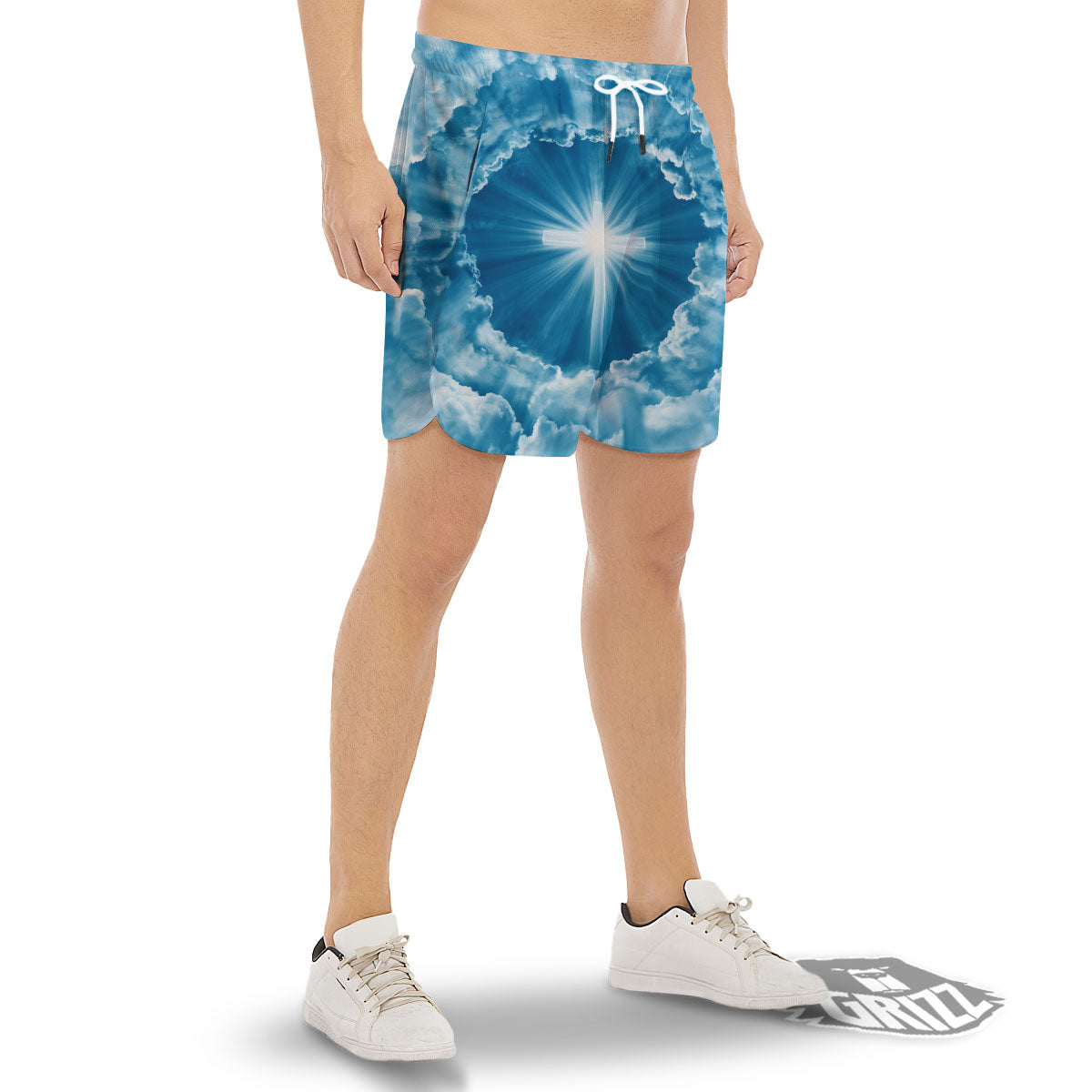 Christian Holy Cross Shiny Print Men's Gym Shorts-grizzshop