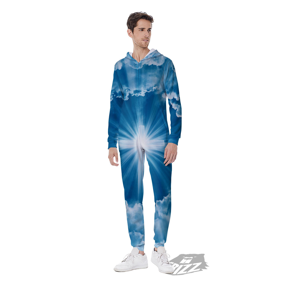 Christian Holy Cross Shiny Print Men's Jumpsuit-grizzshop