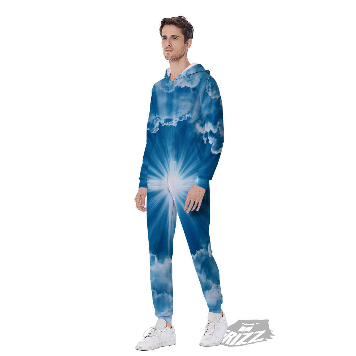 Christian Holy Cross Shiny Print Men's Jumpsuit-grizzshop