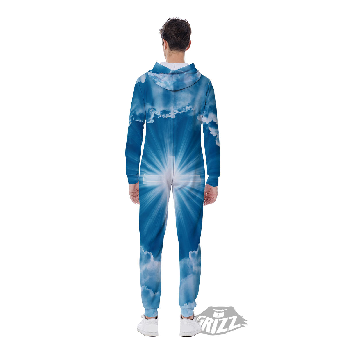 Christian Holy Cross Shiny Print Men's Jumpsuit-grizzshop