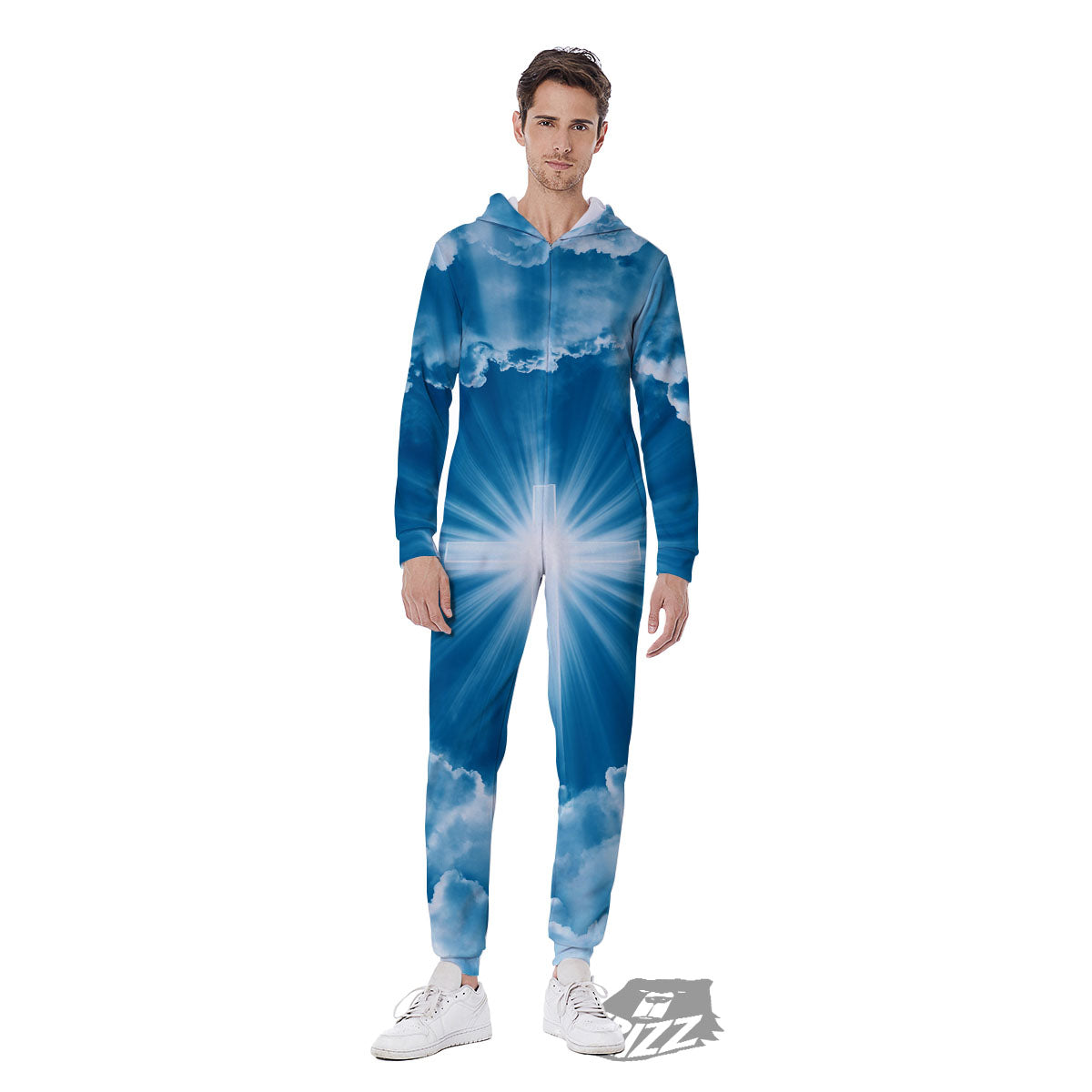 Christian Holy Cross Shiny Print Men's Jumpsuit-grizzshop