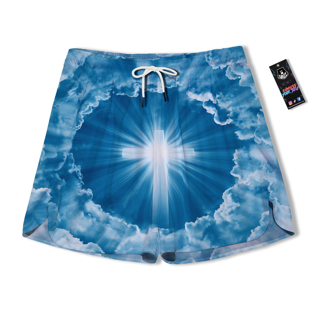 Christian Holy Cross Shiny Print Men's Running Shorts-grizzshop