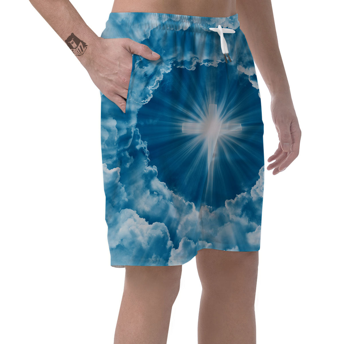 Christian Holy Cross Shiny Print Men's Shorts-grizzshop