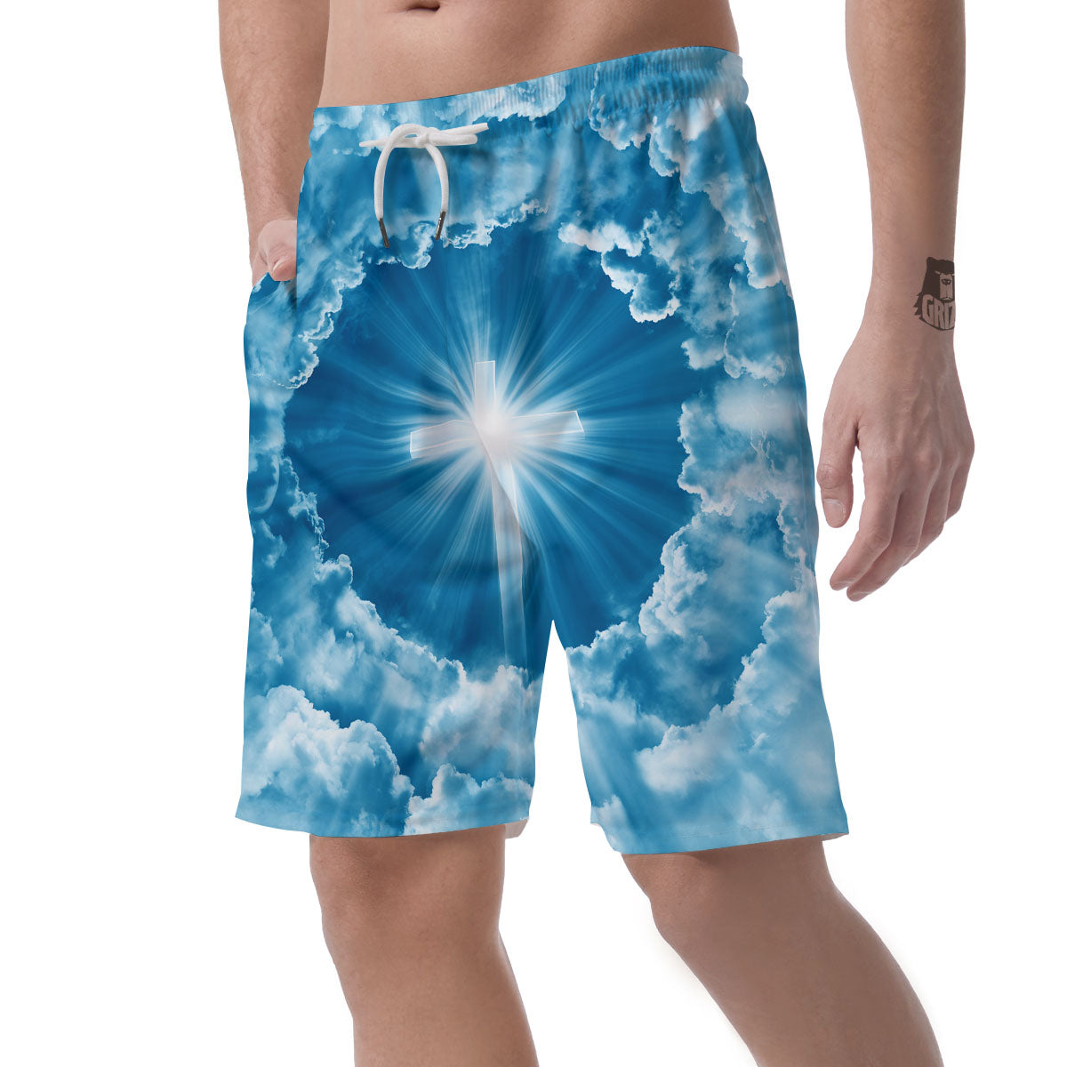 Christian Holy Cross Shiny Print Men's Shorts-grizzshop