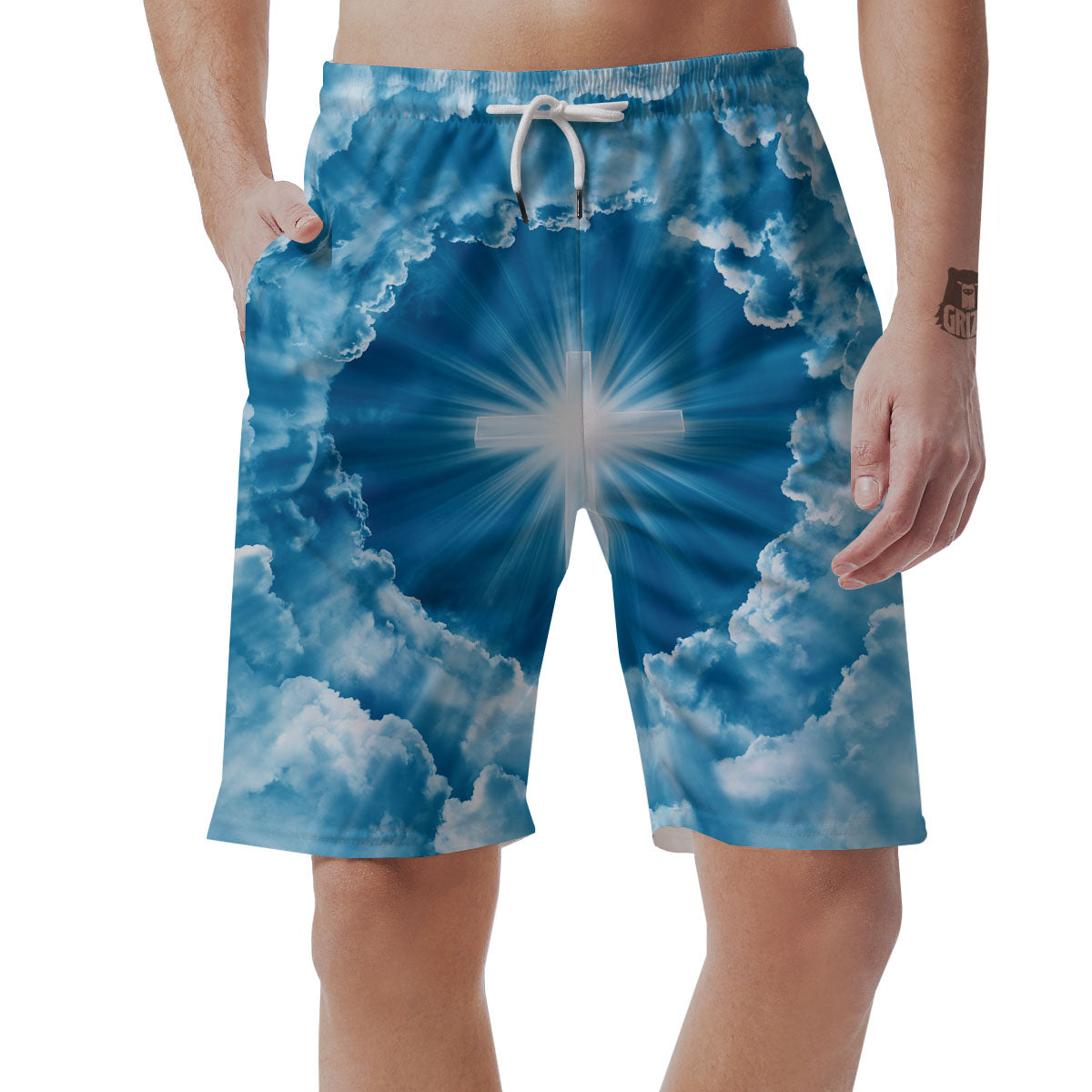 Christian Holy Cross Shiny Print Men's Shorts-grizzshop