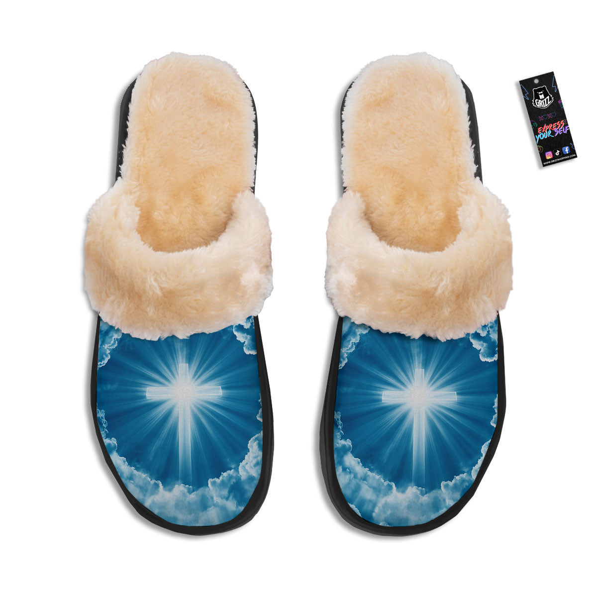 Christian Holy Cross Shiny Print Slippers-grizzshop
