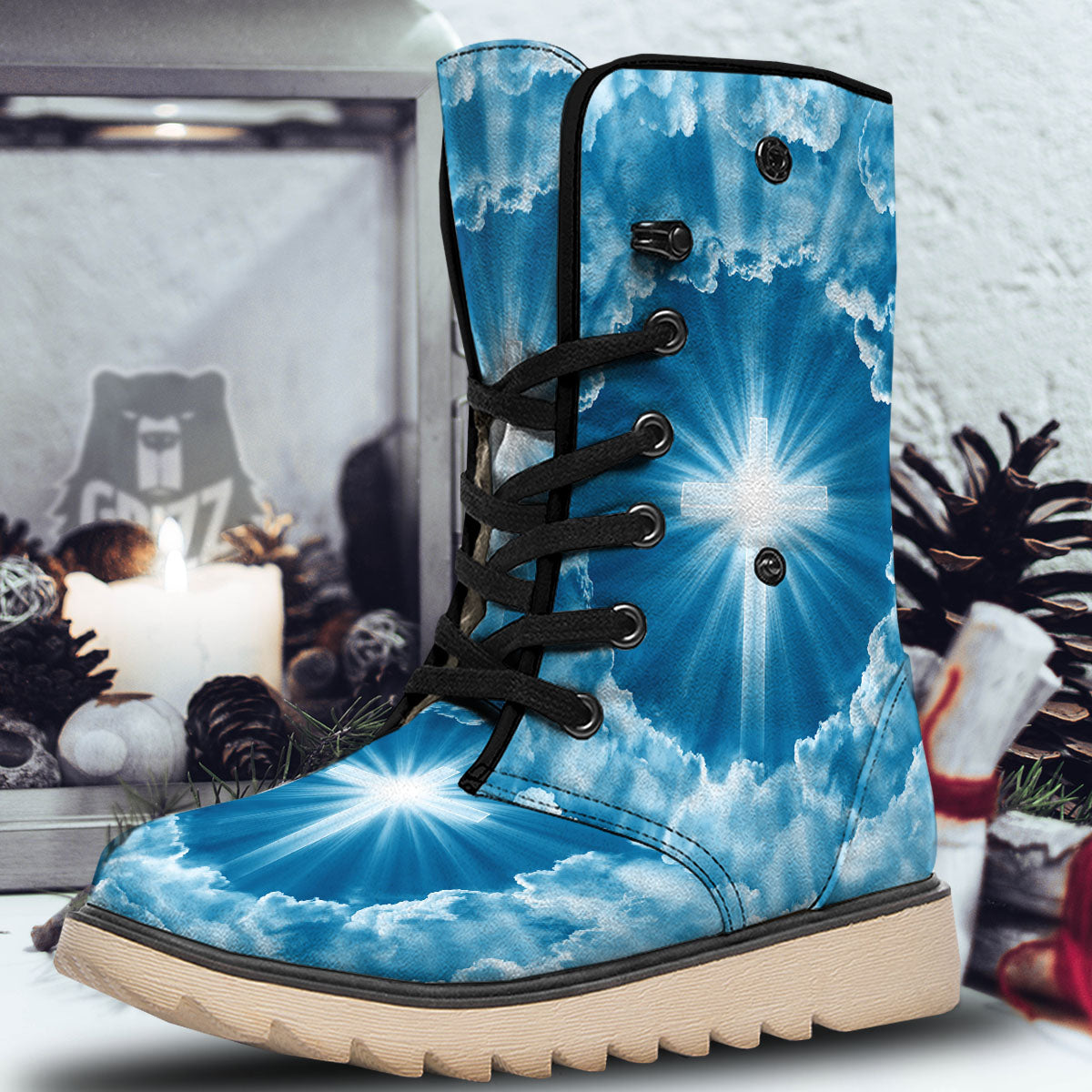 Christian Holy Cross Shiny Print Snow Boots-grizzshop