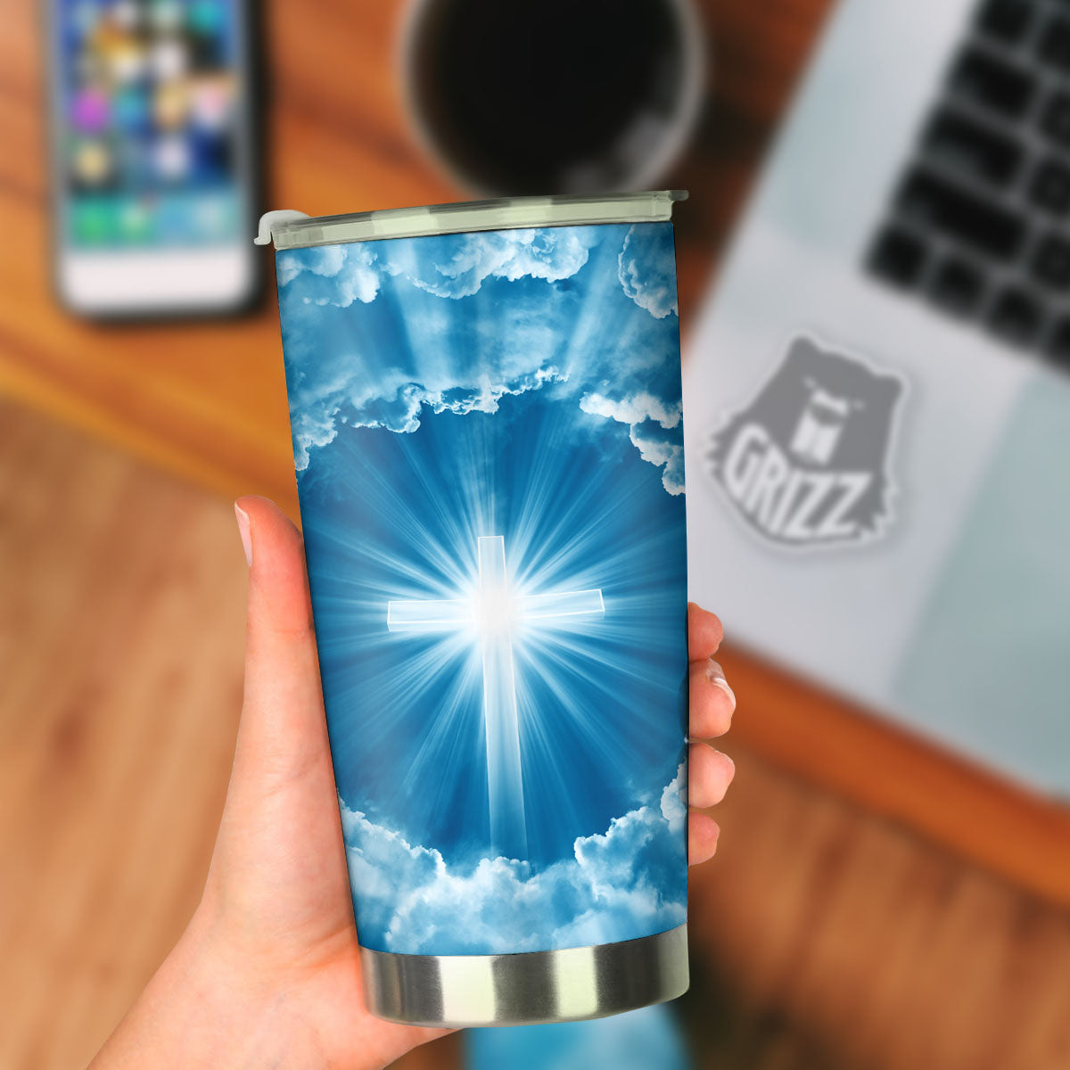 Christian Holy Cross Shiny Print Tumbler-grizzshop