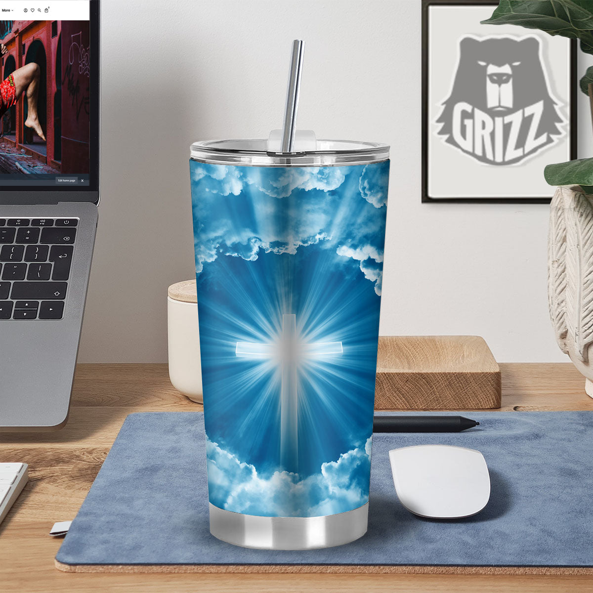 Christian Holy Cross Shiny Print Tumbler-grizzshop