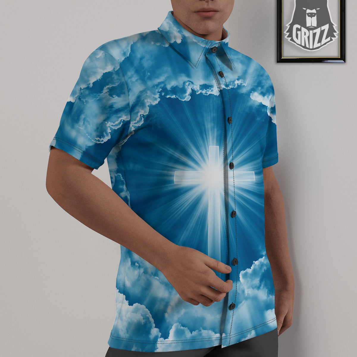 Christian Holy Cross Shiny Print Untucked Shirts-grizzshop