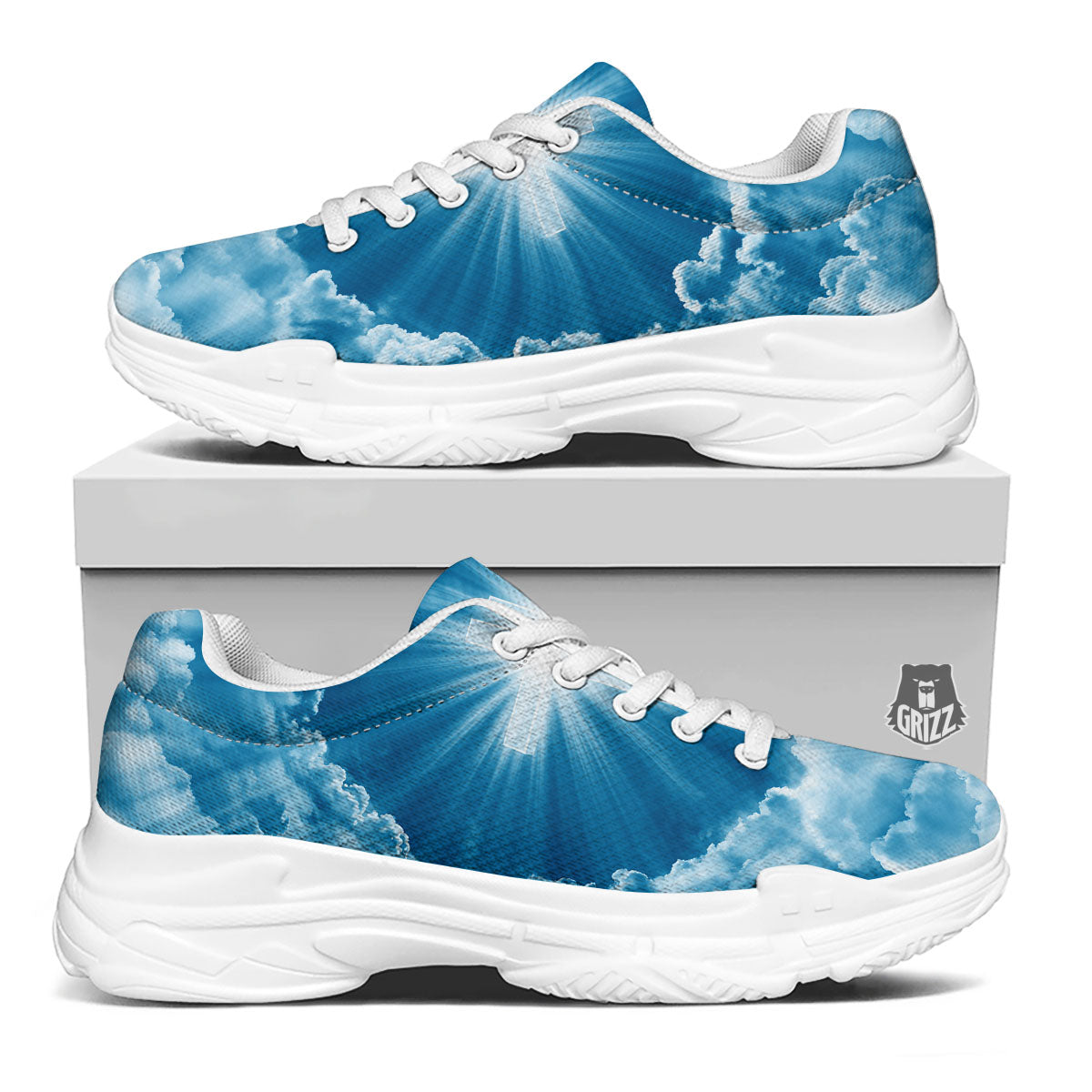 Christian Holy Cross Shiny Print White Chunky Shoes-grizzshop