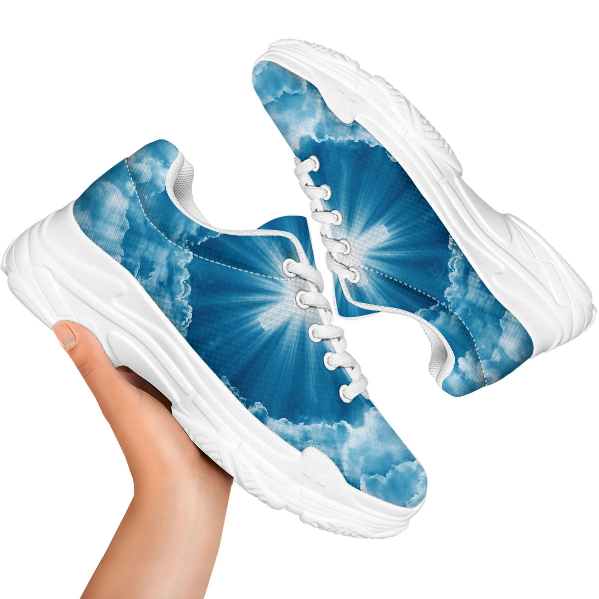 Christian Holy Cross Shiny Print White Chunky Shoes-grizzshop