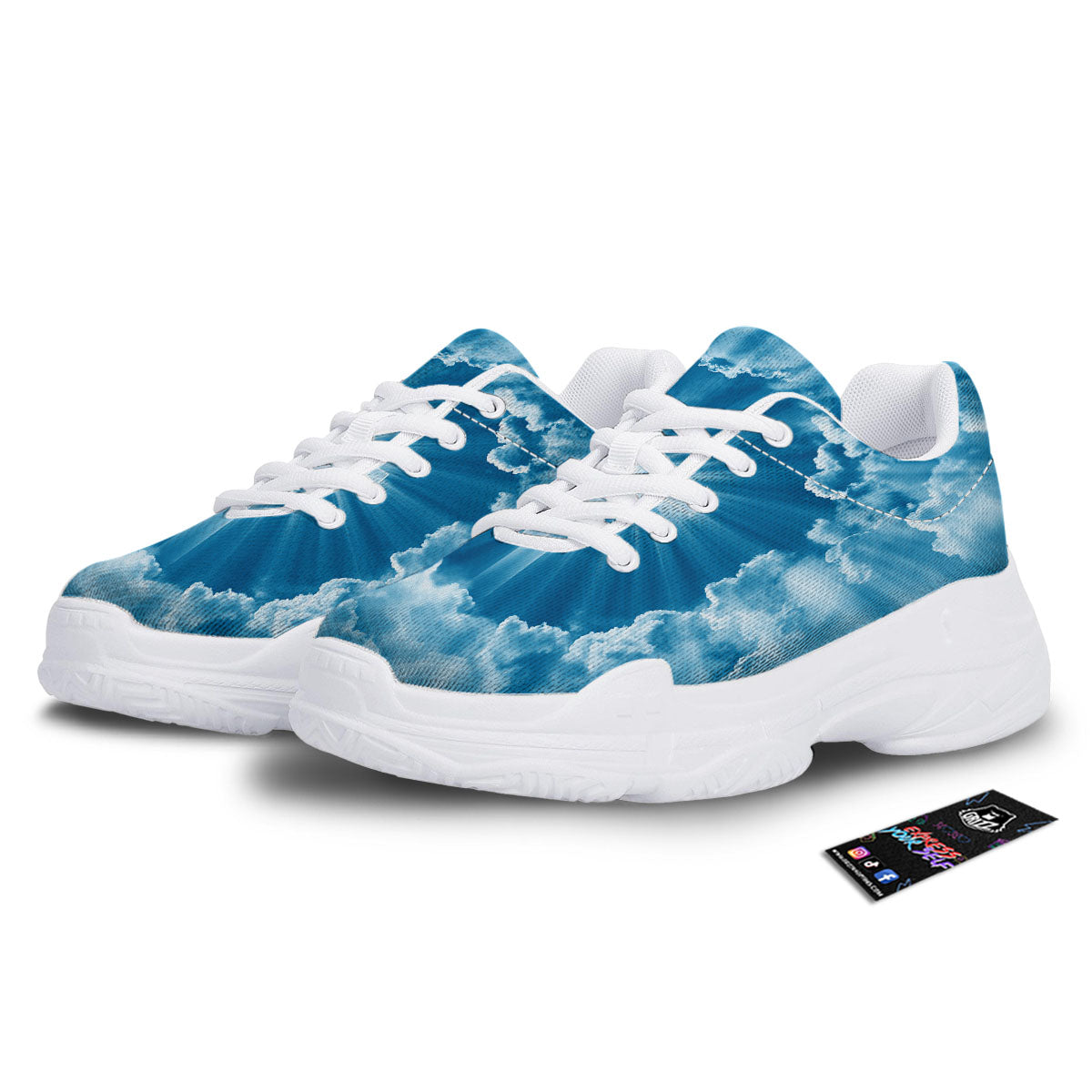 Christian Holy Cross Shiny Print White Chunky Shoes-grizzshop
