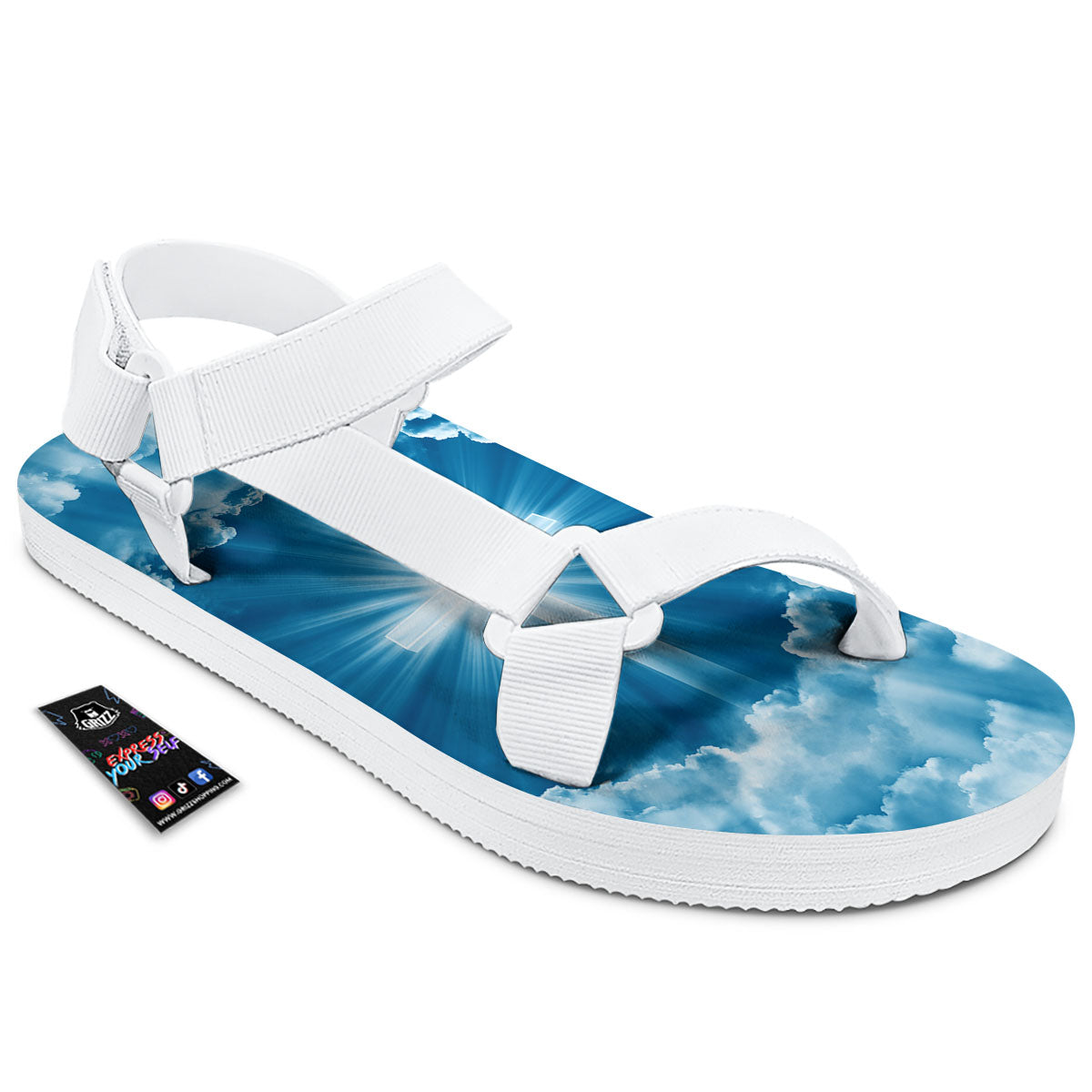 Christian Holy Cross Shiny Print White Open Toe Sandals-grizzshop