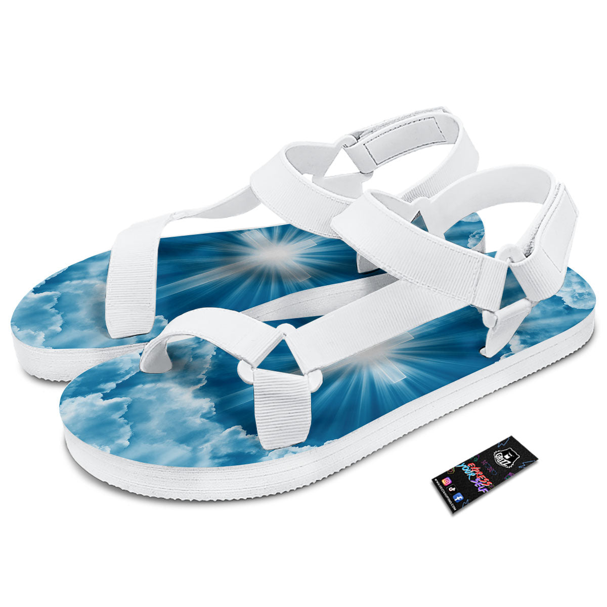 Christian Holy Cross Shiny Print White Open Toe Sandals-grizzshop