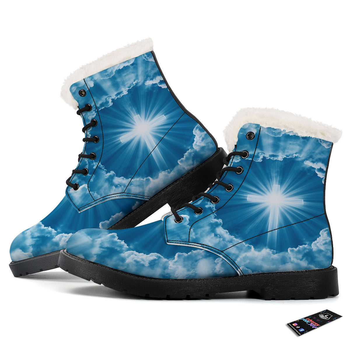 Christian Holy Cross Shiny Print Winter Boots-grizzshop