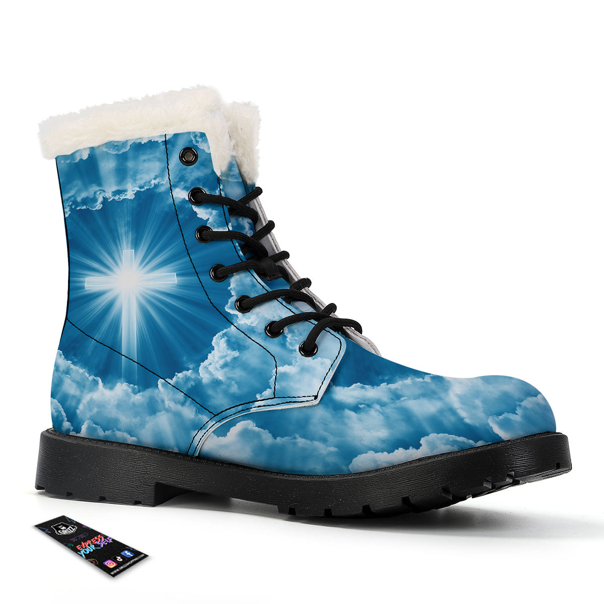 Christian Holy Cross Shiny Print Winter Boots-grizzshop