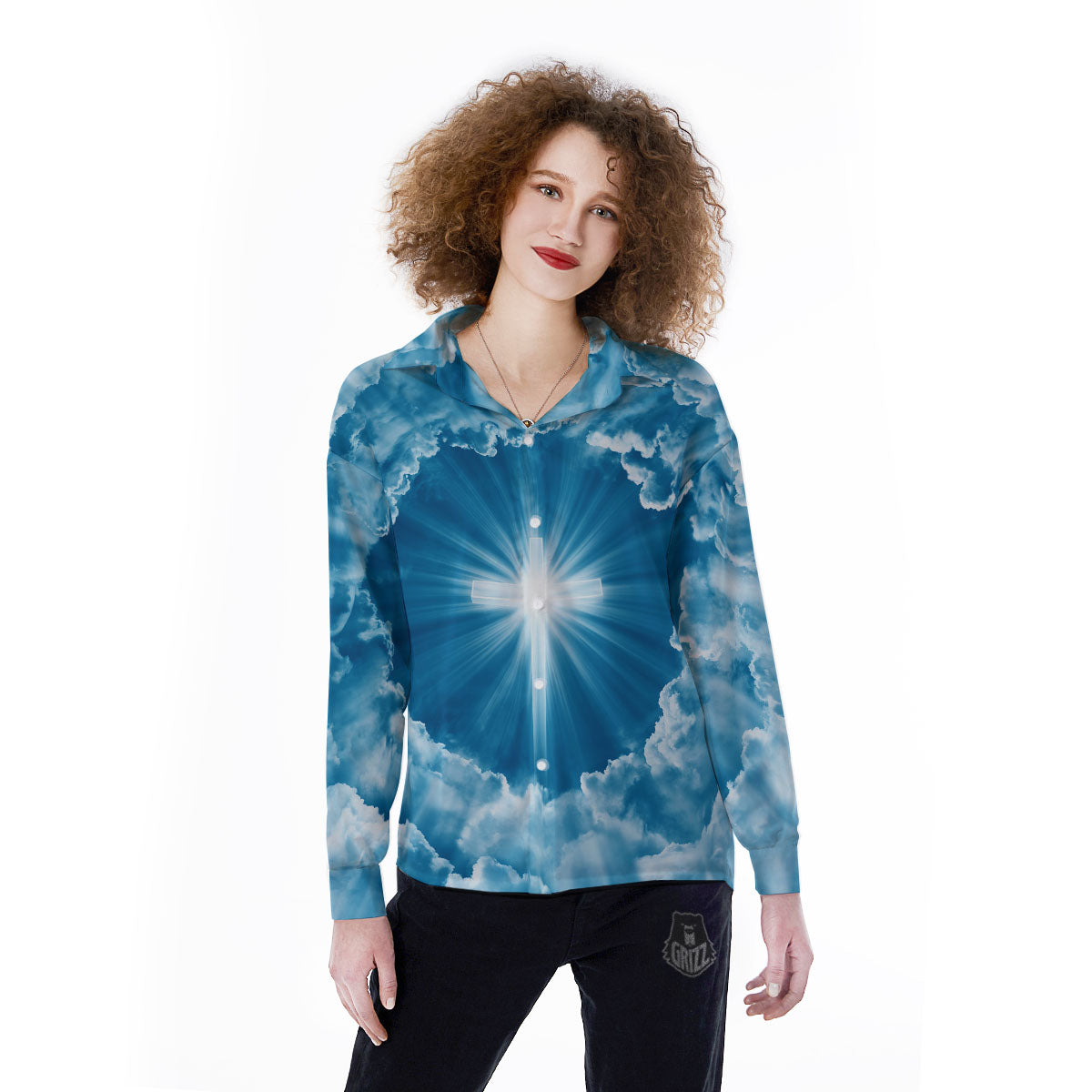 Christian Holy Cross Shiny Print Women's Long Sleeve Shirts-grizzshop