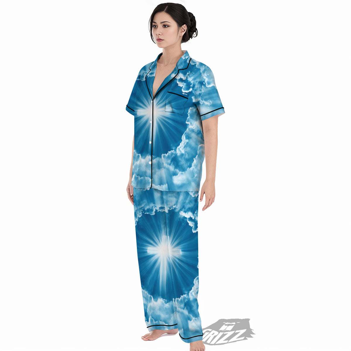 Christian Holy Cross Shiny Print Women's Pajamas Set-grizzshop