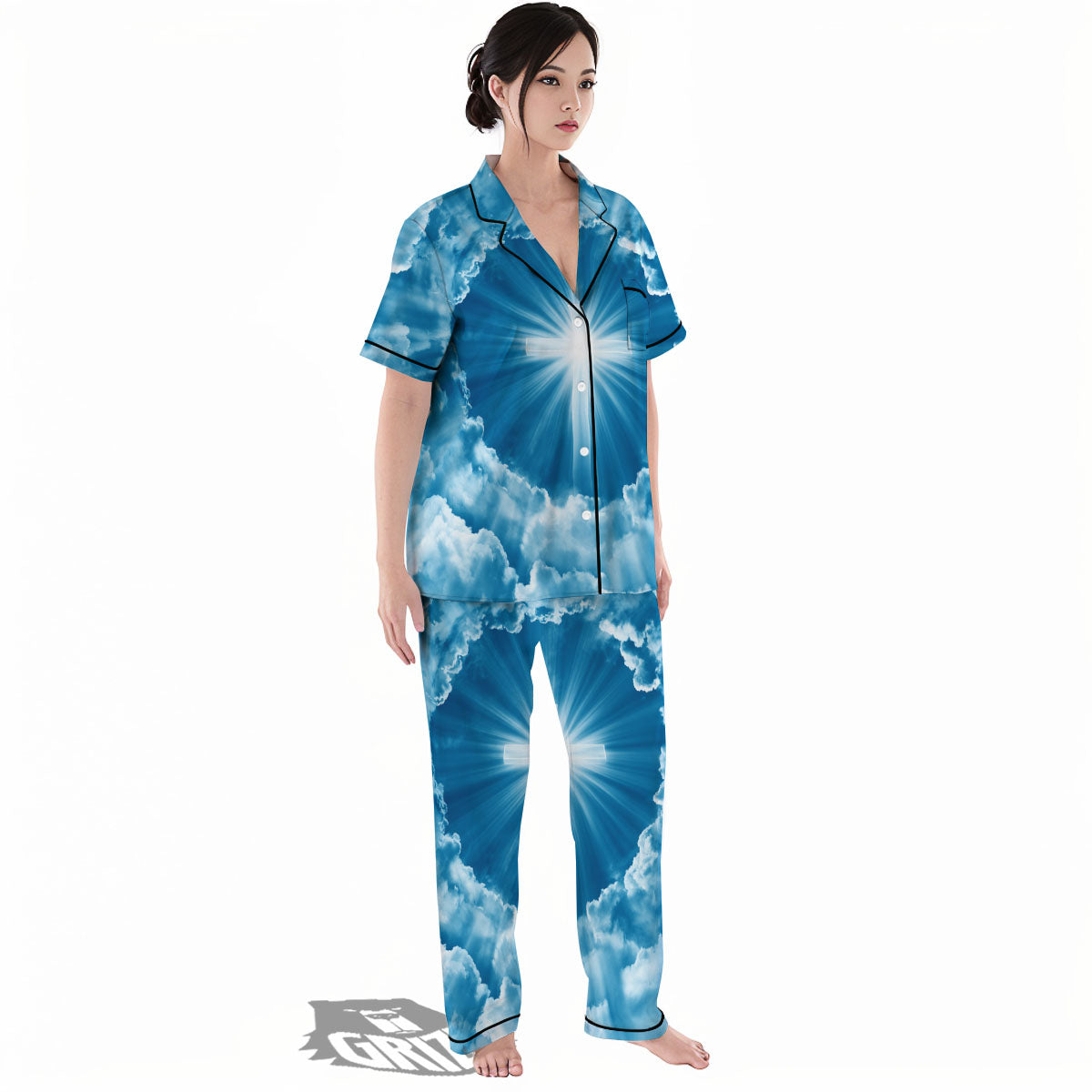 Christian Holy Cross Shiny Print Women's Pajamas Set-grizzshop