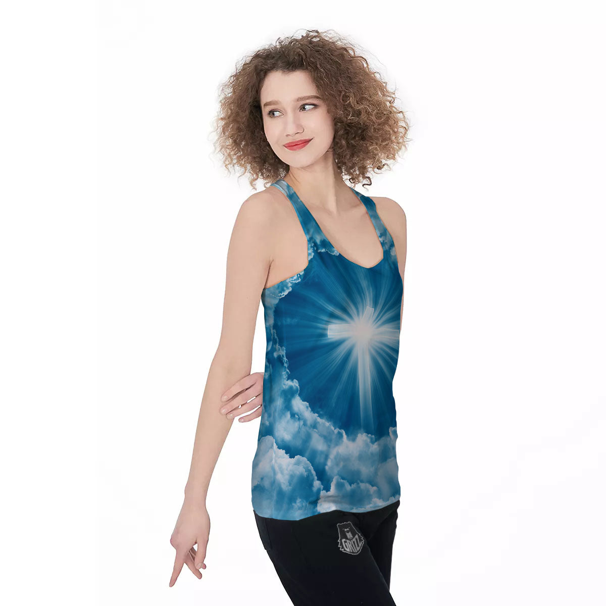 Christian Holy Cross Shiny Print Women's Racerback Tank Top-grizzshop