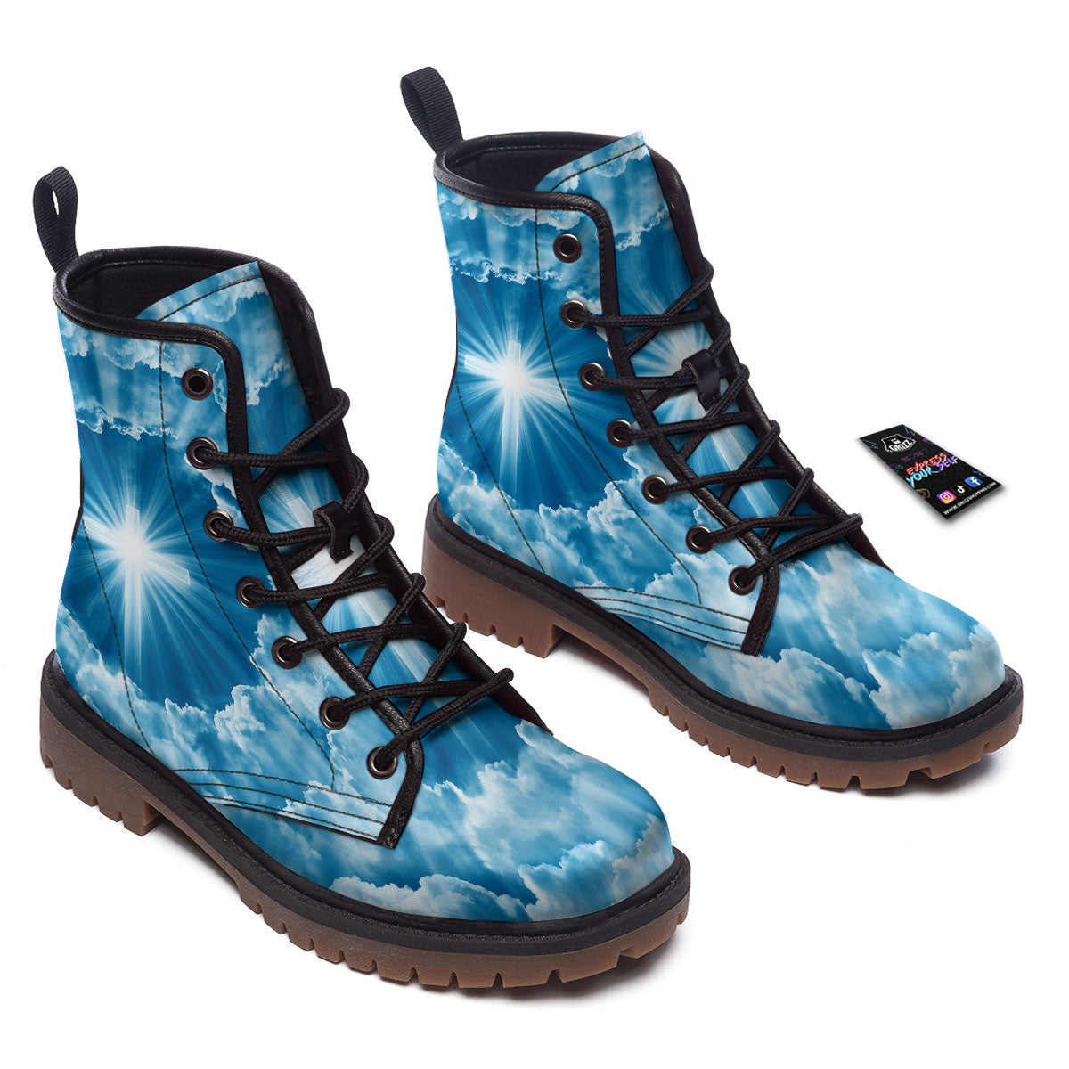 Christian Holy Cross Shiny Print Work Boots-grizzshop