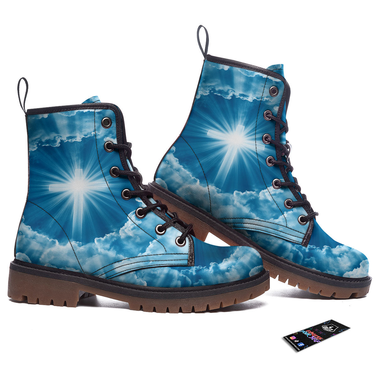Christian Holy Cross Shiny Print Work Boots-grizzshop