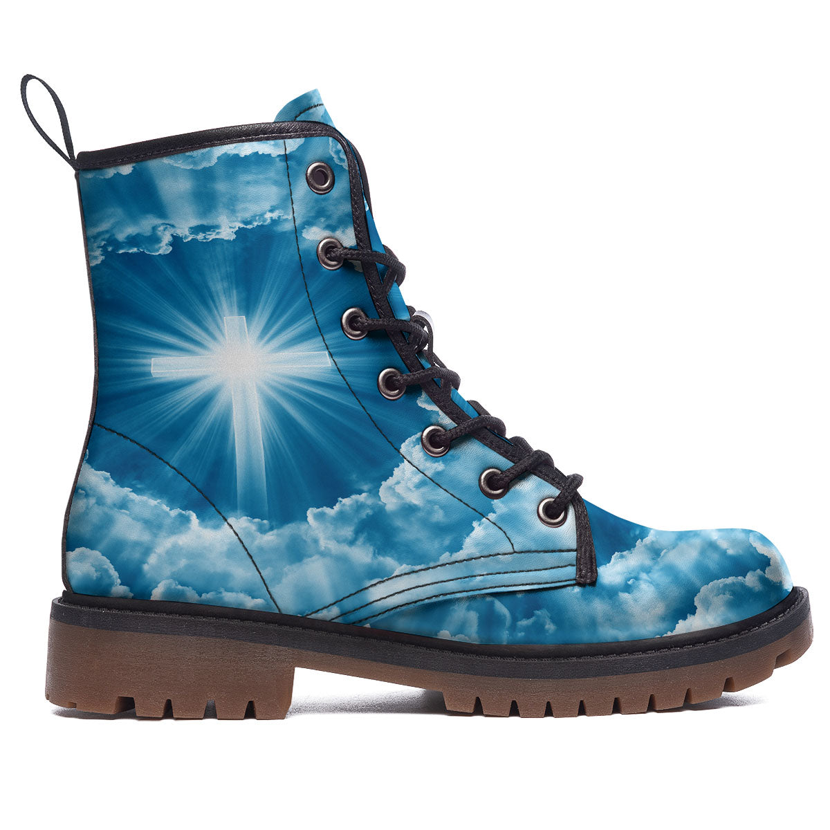 Christian Holy Cross Shiny Print Work Boots-grizzshop