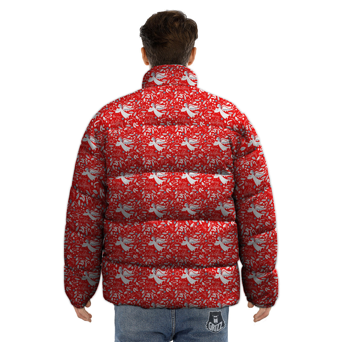 Christmas Angel Print Pattern Puffer Jacket-grizzshop