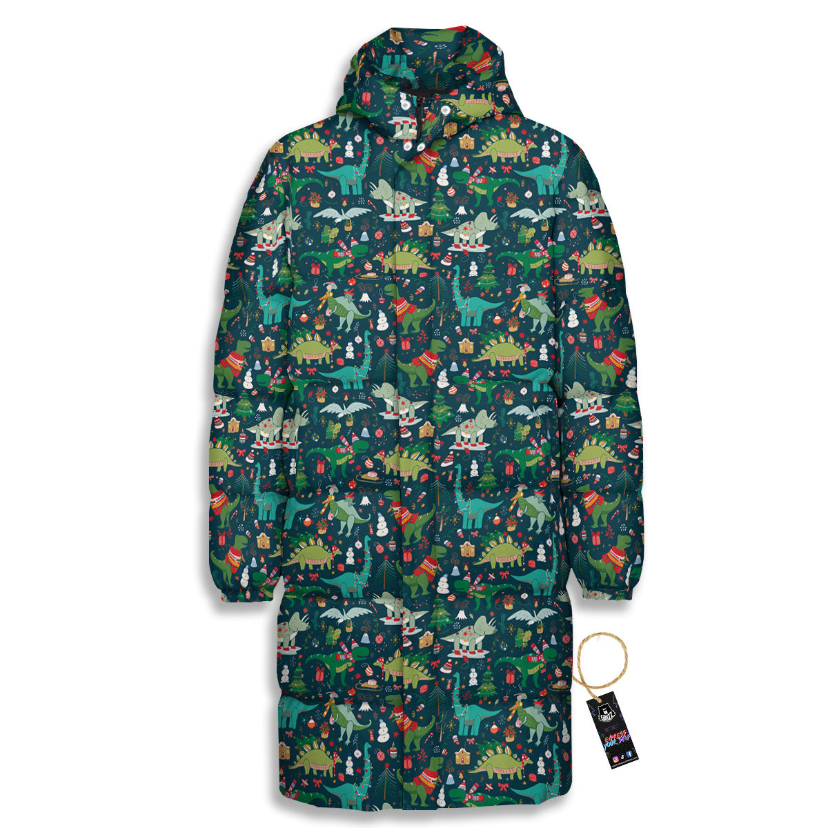 Christmas Animals Fun Print Pattern Long Down Jacket-grizzshop