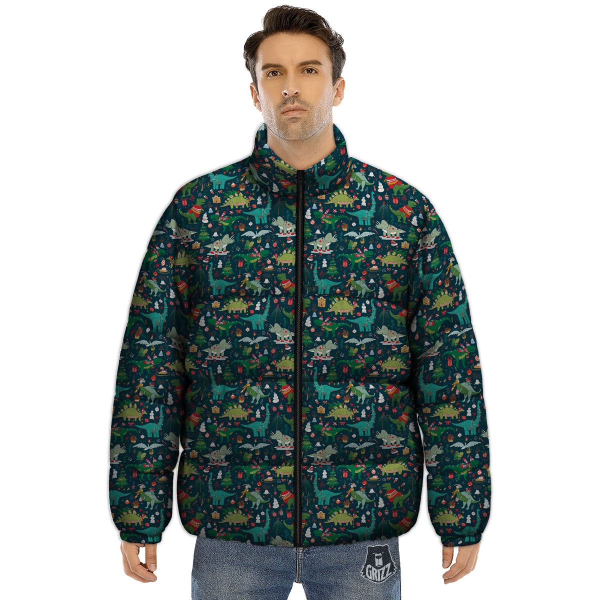 Christmas Animals Fun Print Pattern Puffer Jacket-grizzshop