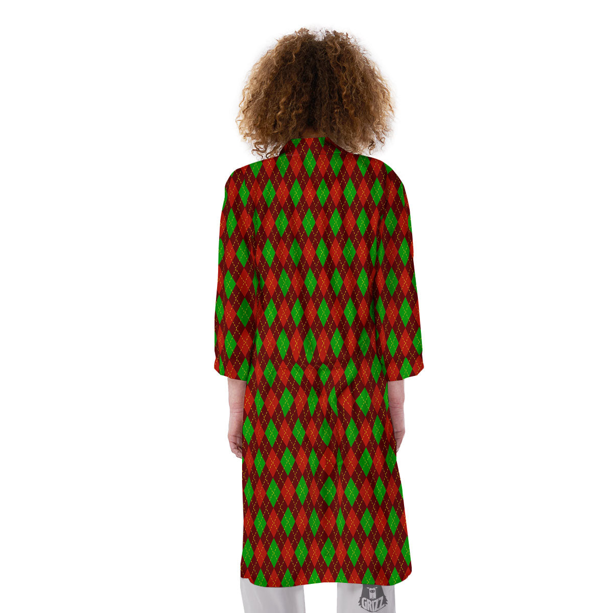 Christmas Argyle Red And Green Print Kimono-grizzshop