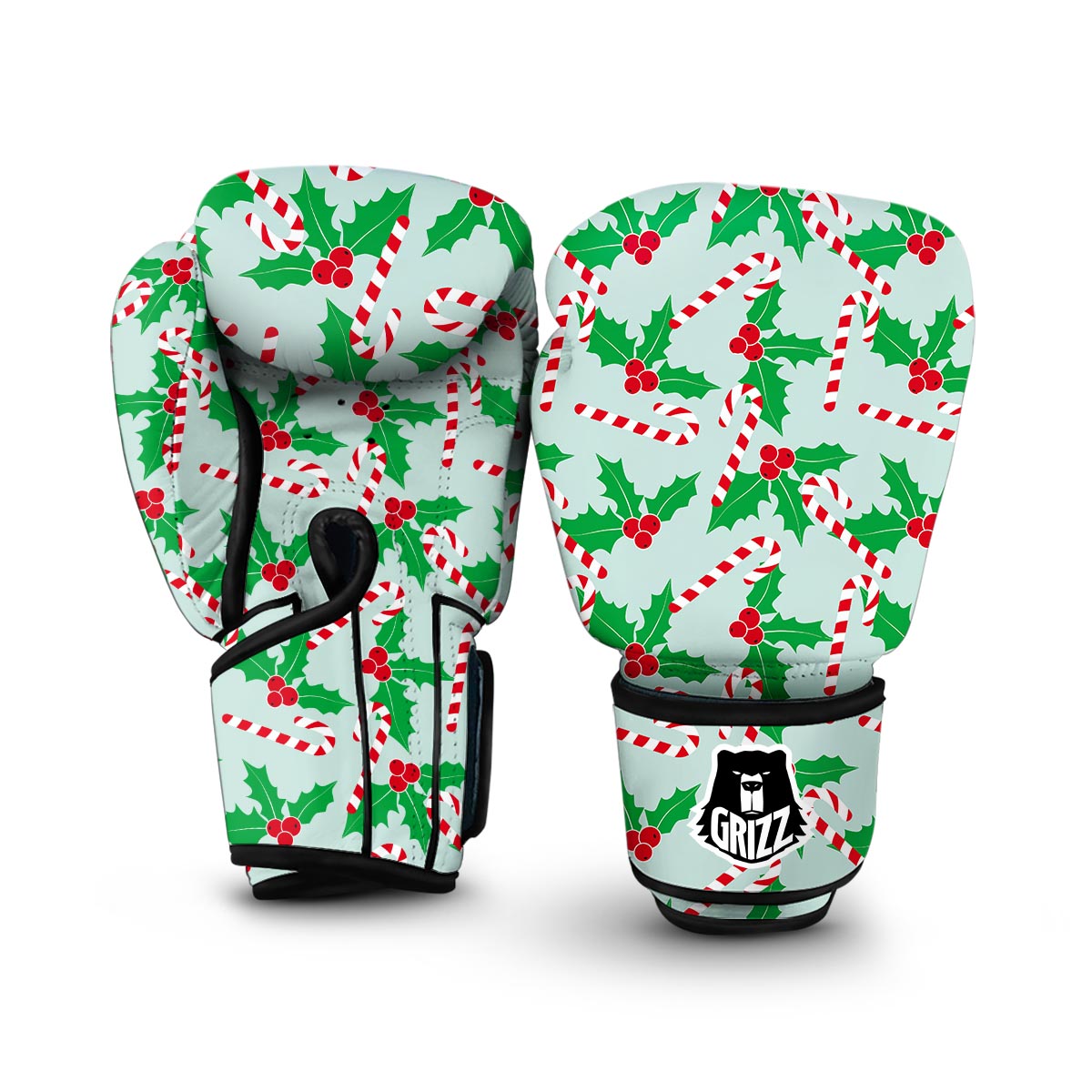 Christmas Cady Cane Pattern Print Boxing Gloves-grizzshop