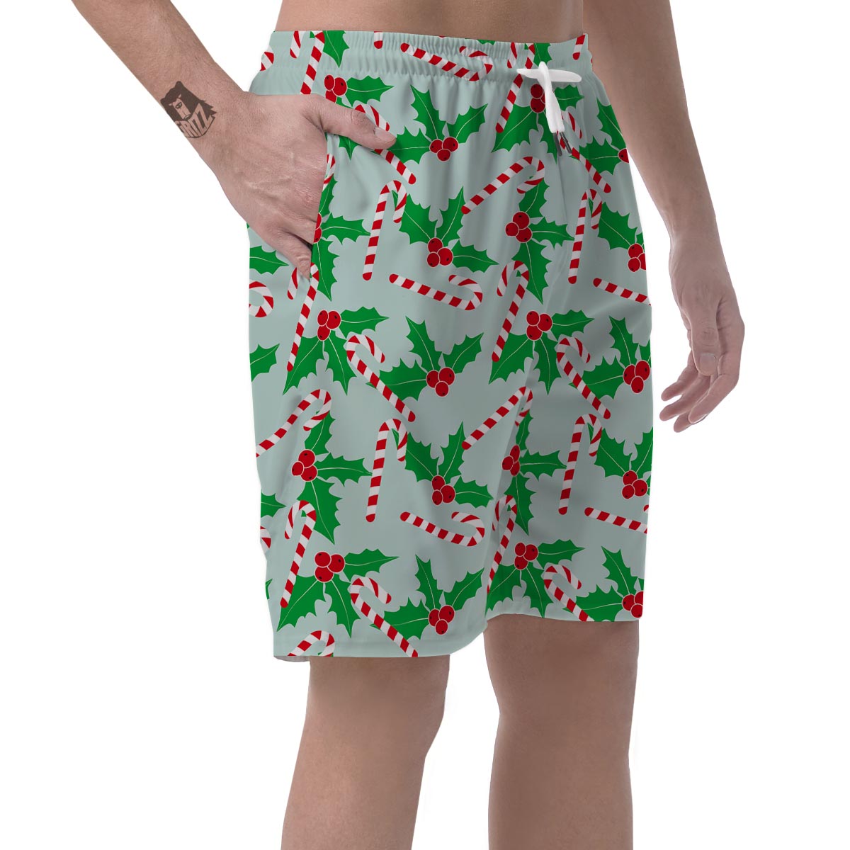 Christmas Cady Cane Pattern Print Men's Shorts-grizzshop