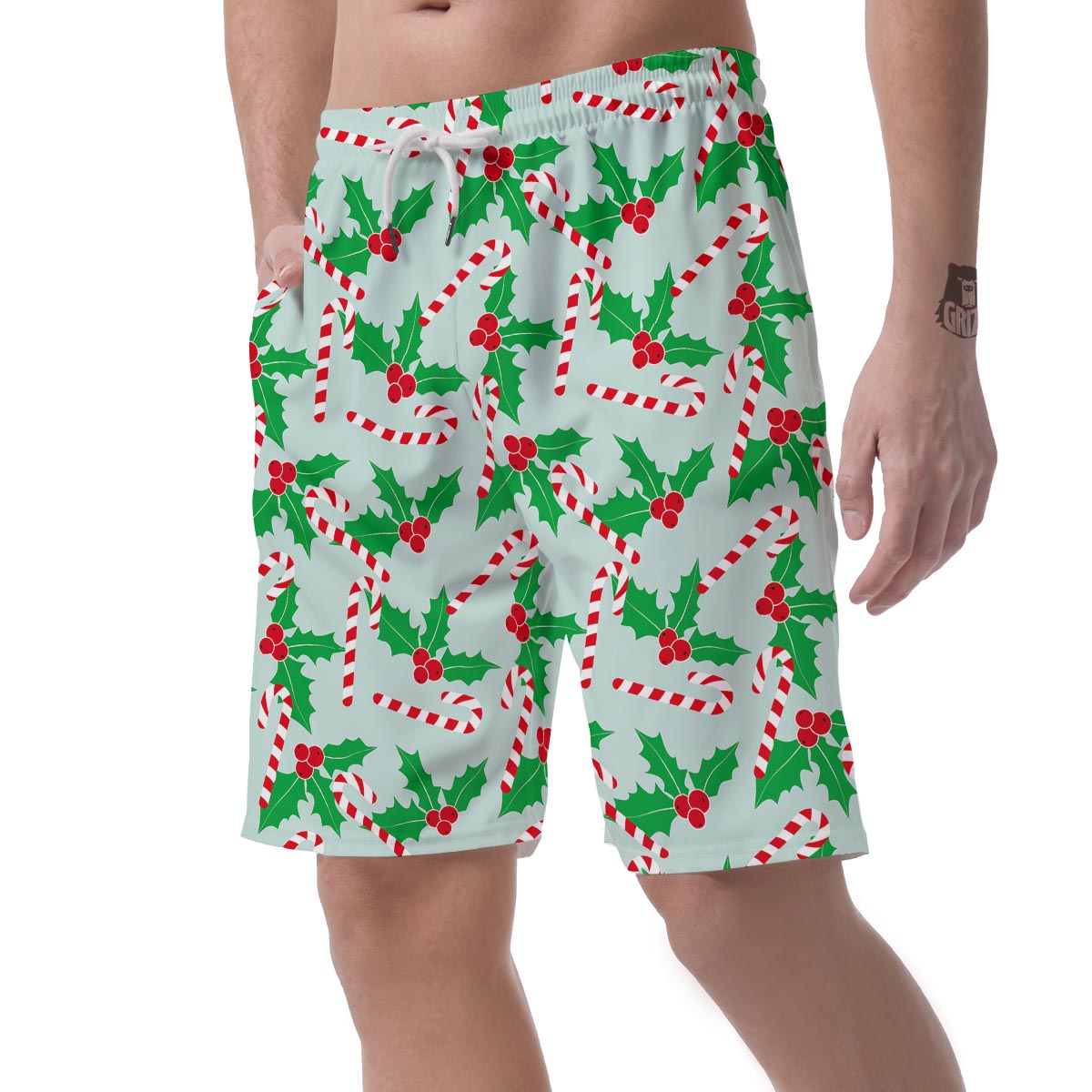 Christmas Cady Cane Pattern Print Men's Shorts-grizzshop