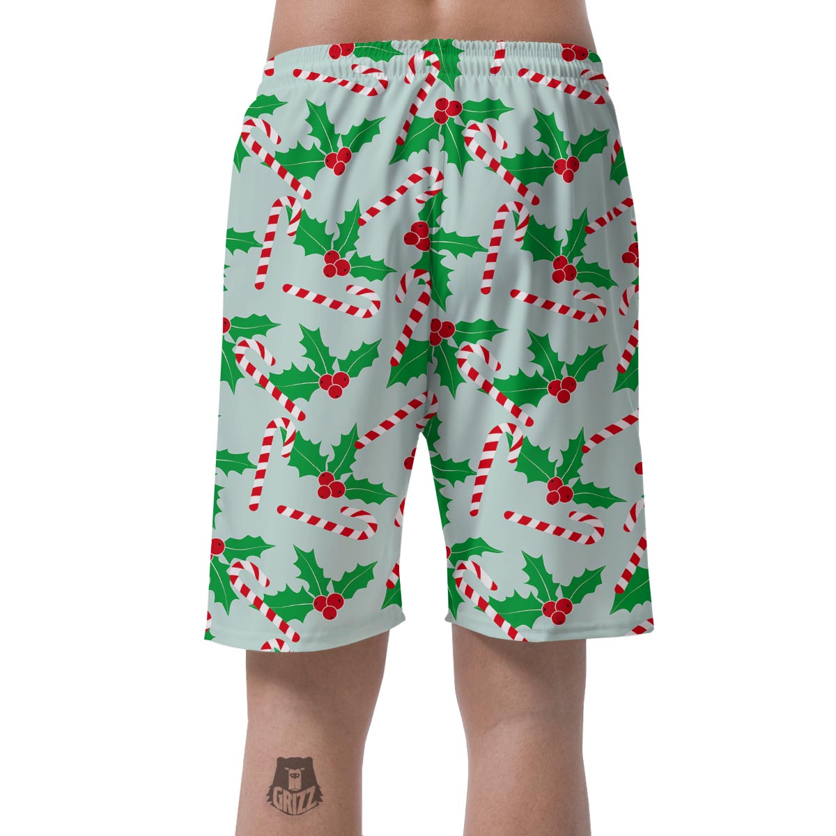 Christmas Cady Cane Pattern Print Men's Shorts-grizzshop