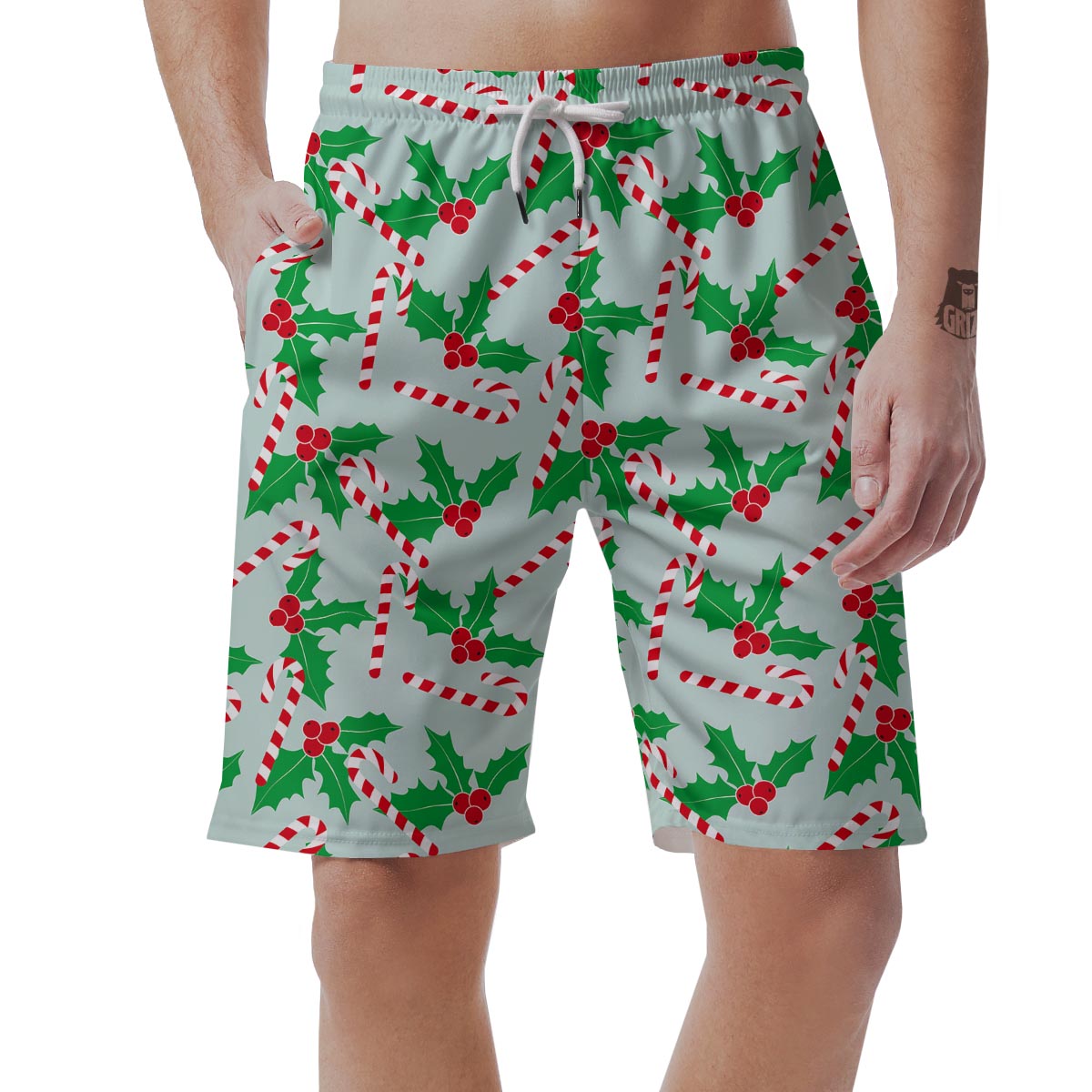 Christmas Cady Cane Pattern Print Men's Shorts-grizzshop