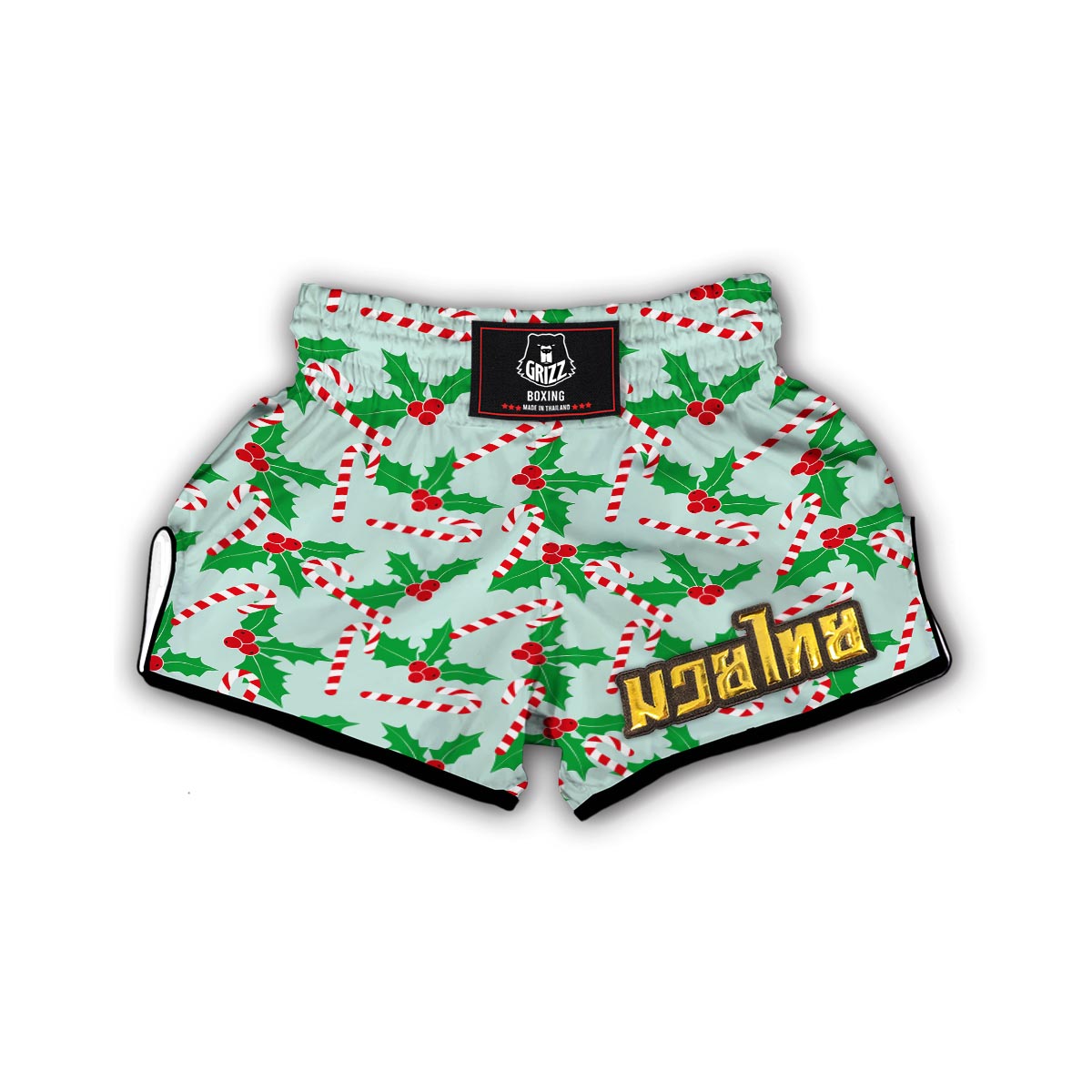 Christmas Cady Cane Pattern Print Muay Thai Boxing Shorts-grizzshop