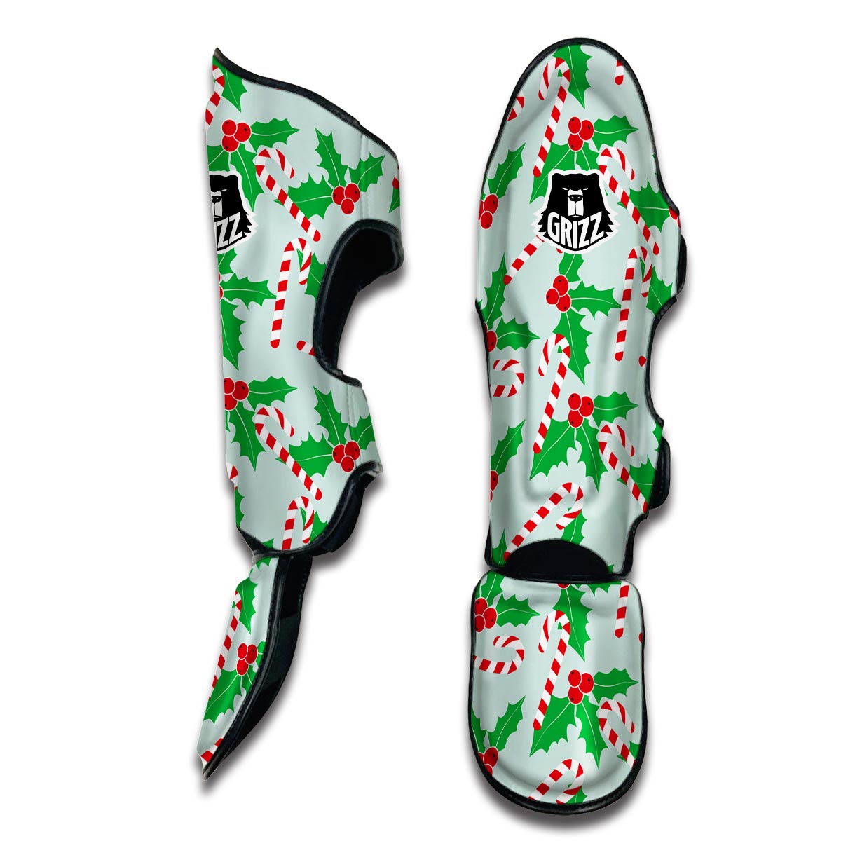 Christmas Cady Cane Pattern Print Muay Thai Shin Guards-grizzshop