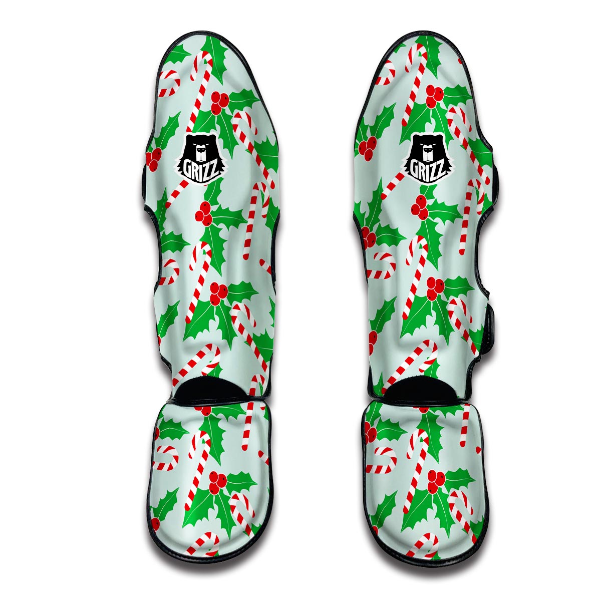 Christmas Cady Cane Pattern Print Muay Thai Shin Guards-grizzshop